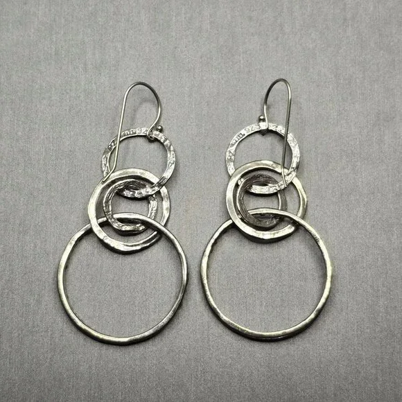 Sterling Silver 925 Multi-Circle Dangle Earrings 2.25" Signed PZ 8.25g Israel - Picture 2 of 5